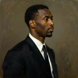 official side portrait of boston celtics glen davis, in a black suit, 1 7 9 9, a character portrait by cassius marcellus coolidge, reddit contest winner, american romanticism, oil on canvas, detailed painting, creative commons attribution