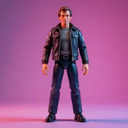 hyperrealistic rendering of john carpenter's they live ( 1 9 8 1 ). product photography, action figure, studio lighting, colored gels, colored background