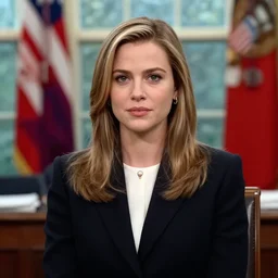 portrait of maci holloway in the oval office, first woman elected as president in usa, cold but beautiful, about 3 5 years old, highly detailed, mix of halle berry and julia roberts, gong li, olga kurylenko, artstation hd, deviantart, by artgem, greg rutkowski