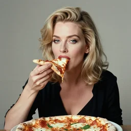 portrait of a beautiful queen who eats a pizza margherita, muted colors, soft lighting, sharp focus, neutral background, masterpiece, photo by jimmy nelson, cindy sherman