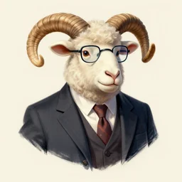 male sheep character design ， a gentleman, wearing a suit, a glasses, by andrews, esao