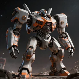 sci - fi heavy suite, deep space, gray and orange colours, big mech, landing gear, avatar, cinematic keyframe. by fausto de martini, wadim kashin. ultra realistic, cinematic light, ue 5, featured on artstation, octane render, sharp focus, ray tracing, artstationhq, cgsociety, cinematic 8 k.