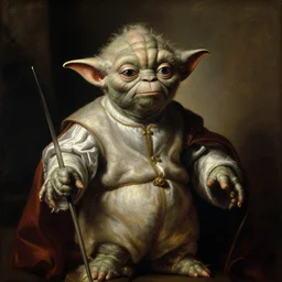yoda as a renaissance european king posing for an official portrait, oil paint, titian