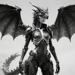 a black and white portrait of a female cyberpunk dragon, scheleton, matte painting, trending artstation, octane render, 8 k