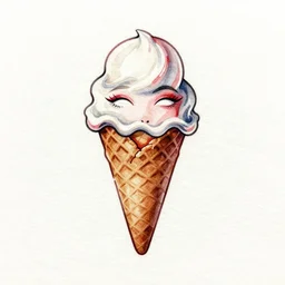 tattoo of a woman's face turning into an ice cream cone watercolor, white, red, blue and black ink strokes detailed, hyperrealistic trending on artstation