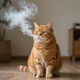 Garfield the orange cat vaping a huge cloud
