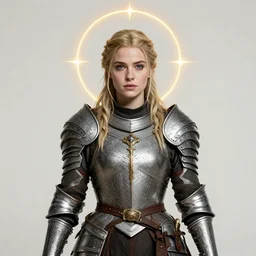 Elisha Cuthbert as a Elden Ring warrior masterpiece, intricate medieval armour, centred symmetrical portrait, golden halo behind her head, by Edgar Maxence, Ross Tran, distaw Beksinski, Michael Whelan, gustav dore, H.R. Giger, and Mucha, 8k, octane render