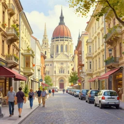 Budapest main street, thomas kinkade, 8k,