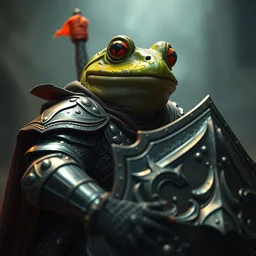 a frog knight holding a shield, battle armor, atmospheric lighting painted intricate volumetric lighting, beautiful, sharp focus, ultra detailed by leesha hannigan, ross tran, thierry doizon, kai carpenter, ignacio fernandez rios