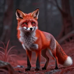 curious red fox, art by eva widermann and david a. cherry, trending on artstation, dark atmospheric lighting low angle view unreal engine 5, crayon art, infrared, fantasy artist, pixar