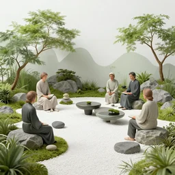 a solarpunk zen garden by simon stalenhag and hubert robert and ivan shishkin and zacharias aagaard and gillis rombouts, white sand, smooth rocks, chiaroscuro, tonalism, sfumato, high saturation, high contrast, vibrant, highly intricate details, dusty