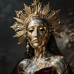 a beautiful cyborg made of christian ceremonial maske