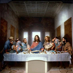 the last supper iconic image in the style of dali surreal jesus christ iconography