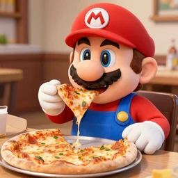I'm eating pizza with Mario