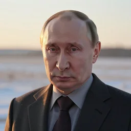 a highly detailed cinematic headshot portrait photograph of a frozen vladimir putin stood in a field, golden hour, ultra realistic, depth, beautiful lighting, by annie leibovitz, hasselblad, 1 0 0 mm, bokeh, photorealistic, hyperrealistic, octane, masterpiece