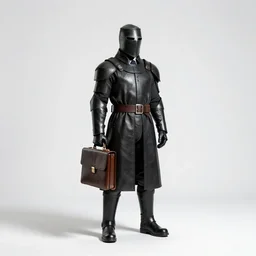 armored lawyer with briefcase, studio photography, full body, standing, isolated on a pure white background, centered, whole figure in frame, sharp focus, studio lighting