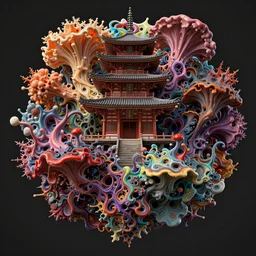 organic fractal mycelum and fungi, cyberpunk, japanese temple, intricate detailed color smashing fluid oilpaint, 3 d render, hyper realistic detailed, sharp, melting wax, fluid acrilic, thin fractal tendrils, intense colors, scifi, fantasy, hyper detailed, octane render, concept art, by peter mohrbacher, by wlop, by ruan jia