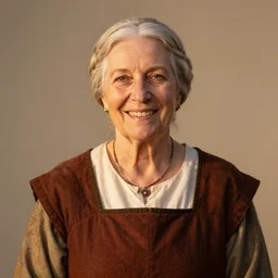 stunning portrait photography of smiling beautiful medieval old lady in simple background, award wining, canon 5 d mk 4, art lens, golden hour f 1. 4,