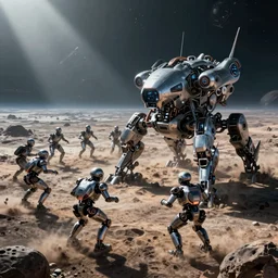 futuristic nanite constructed cohesive robot war machines. combined arms combat on a sci - fi alien planet. concept art