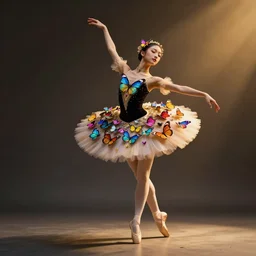 ballerina covered in colourful butterflies, hyper detailed, dramatic lighting, cgsociety, realistic, hyper detailed, insane details, intricate, dramatic lighting, golden ratio, rule of thirds, octane render, micro details, ultra wide angle, artstation trending, 8 k,
