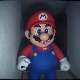 security cam footage of cursed mario, grainy, low res