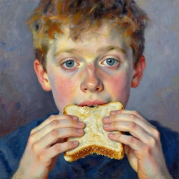impressionist style face eating a sandwich hd painting art