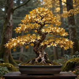 hyper realistic digital painting of a bonsai with golden leaves in japanese forest, matte painting, highly intrincate, swirl, god ray, unreal engine, octane render, 4 k, artstation, cgsociety, by arnold bocklin
