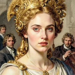 recondite gilded age of clemency, beautiful Helen of Troy/Diane Kruger, by Edgar Maxence and Caravaggio and Michael Whelan and Caravaggio artistic, watercolor, intricate drawing, light brazen, realistic fantasy, extremely detailed and beautiful aesthetic face, establishing shot, 8k resolution, dramatic lighting