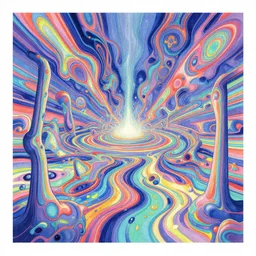 a psychedelic realm melting into another reality, in the style of greg rutkowski andree wallin ruan jia wlop, illustration