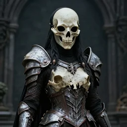 warrior, bone armor, mask, gothic atmosphere, ultra realistic, 8k, ultra details, queen ,
