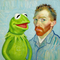 Kermit the Frog, Van Gogh portrait, painting, detailed, visible brush strokes