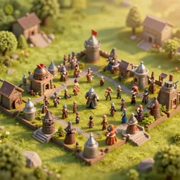 real life clash of clans village, lens blur, high quality photography, sigma 8 5 mm, golden hour