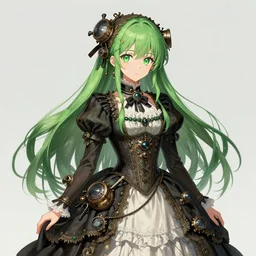 beautiful green hair anime woman victorian dress, steampunk, fantasy, eerie, intricate details, pixiv, digital painting, artstation, concept art, 8 k, art by artgerm and alohonse mucha and eiichiro oda