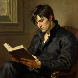 chris redfield reading a book, painting by j. c. leyendecker