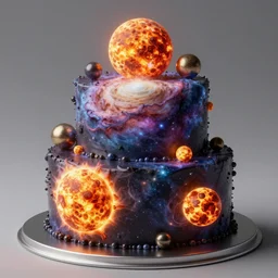 a birthday cake made of galaxies, nebulas and suns, space photography, concept art, octane render, unreal engine 5, highly detailed, high quality, 8 k, soft lighting,