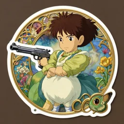 a gun, cute sticker decal design by victo ngai, highly detailed, high quality, digital painting, by ross tran and studio ghibli and alphonse mucha, artgerm