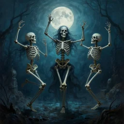 highly detailed painting Macabre Dancing skeletons eerie moonlit under water scene digital art deviantart