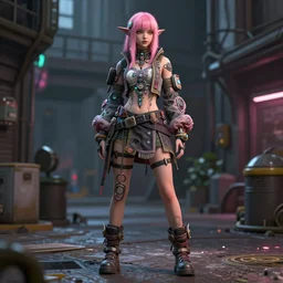 full body character, pink hair female shaman, cyberpunk intricate streetwear, dystopian, trending on artstation, beautiful, intricate complexity, digital painting, nendroid, anime, disney, pixar, 8 k, hd, dof, kodak film, volumetric lighting, subsurface scattering, photorealistic, octane render, extreme details