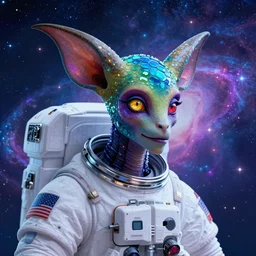 portrait of jewel djinn astronaut with nebula background in the style of Rob Lefield and Dan Mumford , trending on artstation, digital art,surrealism ,macro,blueprint ,vaporwave ,