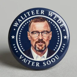 1 9 5 0's presidential button for walter white, round, retro, worn