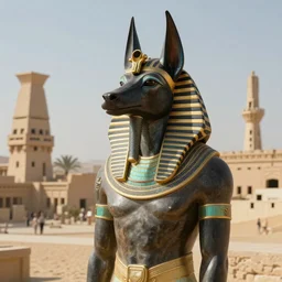 realistic Egyptian Anubis by artstation, octane render, global illumination