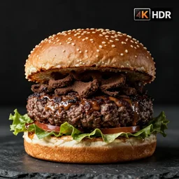 photo of a hamburger but instead of a beef patty, a pile of human shit, dramatic lighting, 8 k hdr, masterpiece