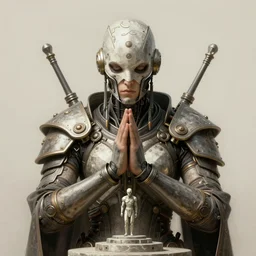 brutal solarpunk macedonian cyber warrior portrait praying altar of sacrifice by giger vasnetsov rutkowski mucha hyperrealism very detailed masterpiece shadows symmetrical expressive eyes well proportioned balanced high resolution artgerm cinematic epic dramatic slow ivory poetic sharp focus