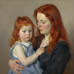 mom and little daughter with ginger hair, by will barnet