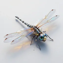 hyperrealistic maximalist overdetailed mechanical dragonfly render by adoryanti, machine. delusions, holosomnia, electrixbunny. view from above discodiffusion. 8 k 3 d render. calm beautiful still relaxed shiny transparent reflecting iridescent.