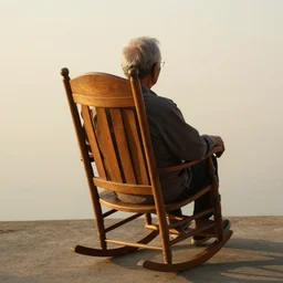 an old man in a rocking chair from behind, golden hour, canon eos r 3, f / 1. 4, iso 2 0 0, 1 / 1 6 0 s, 8 k, raw, unedited, symmetrical balance, in - frame