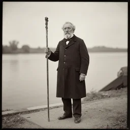 old man with long staff, keeper of the mississippi river, julia margaret cameron,