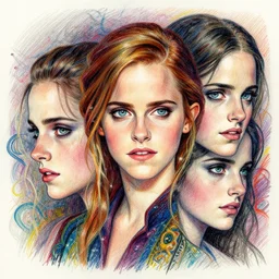 emma watson in the style of adi granov, colourful hand drawing, beautiful faces, dramatic, tragic, intricate, detailed, beautiful