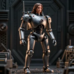 a cinematic photo shot of a beautiful 1 : 6 scale threea toys figurine by ashley wood, world war one robot,, intricate dark background, dramatic light, blade runner 2 0 4 9 mood w - 7 6 8