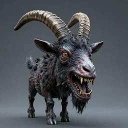 a nightmarish horrifying goat headed creature with needles for teeth